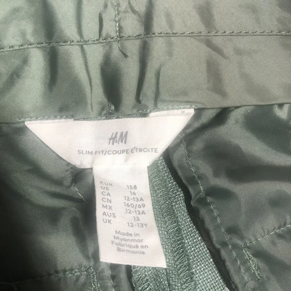 H&M‎ Pants Womens Size 16 Olive Green Linen Woven Pleated Front Slacks Career